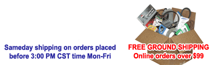 Sameday shipping on orders placed before 3:00 PM CST time Mon-Fri - Free shipping for orders over $99