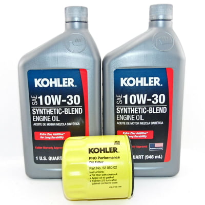 2PK 10W30 Kohler Engine Synthetic Blend Oil and One Kohler Oil filter 52 050 02